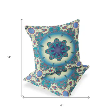 Set of Two 18" Yellow Abstract Indoor Outdoor Throw Pillow Cover and Insert