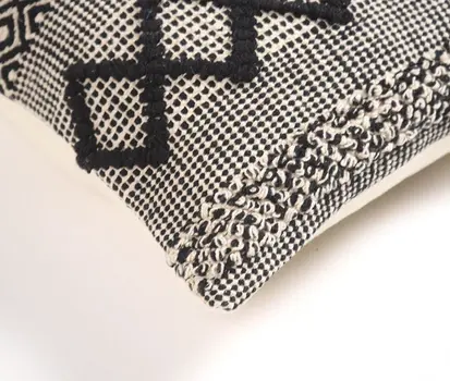 18" Beige and Black Diamond Cotton Blend Throw Pillow Cover