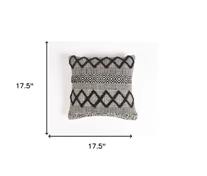 18" Beige and Black Diamond Cotton Blend Throw Pillow Cover