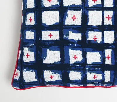 18" Blue and White Abstract Cotton Blend Throw Pillow Cover