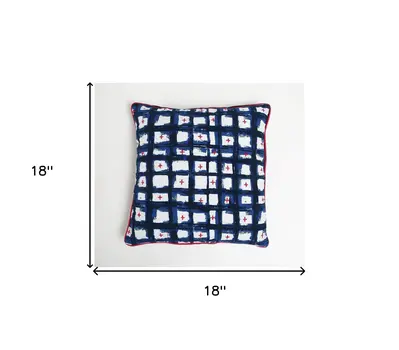 18" Blue and White Abstract Cotton Blend Throw Pillow Cover