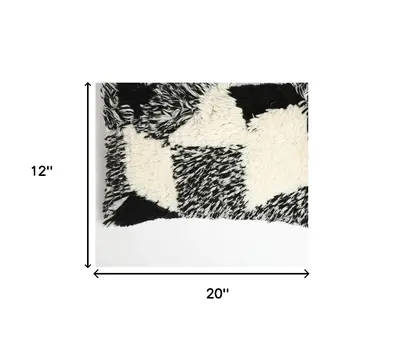 12" X 20" Beige and Black Abstract Cotton Blend Throw Pillow Cover With Shag
