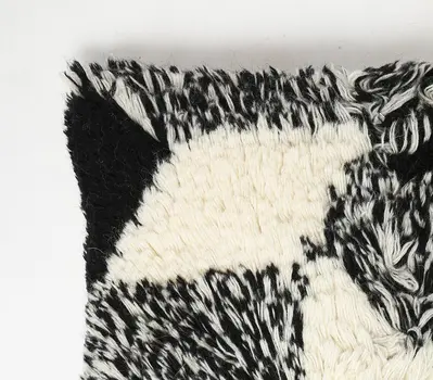 12" X 20" Beige and Black Abstract Cotton Blend Throw Pillow Cover With Shag