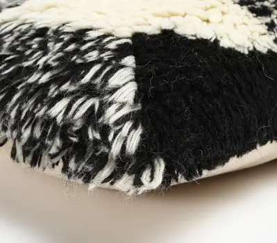 12" X 20" Beige and Black Abstract Cotton Blend Throw Pillow Cover With Shag