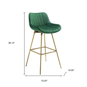 Set of Two 29" Green and Gold Velvet and Metal Low Back Bar Height Swivel Bar Chairs