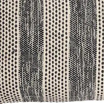 17" X 27" Beige and Black Striped Cotton Throw Pillow Cover With Tassels