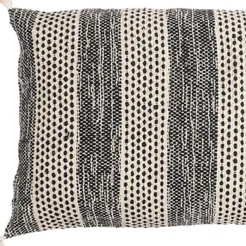 17" X 27" Beige and Black Striped Cotton Throw Pillow Cover With Tassels