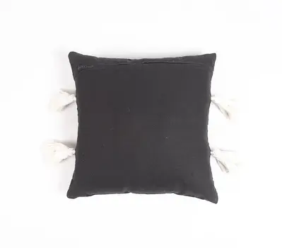 16" Gray and White Striped Cotton Throw Pillow Cover With Embroidery, Tassels