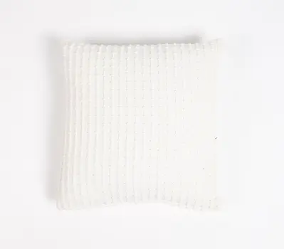 16" White Striped Cotton Throw Pillow Cover