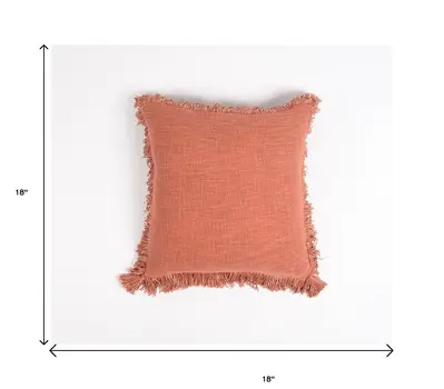 18" Maroon Cotton Throw Pillow Cover With Fringe