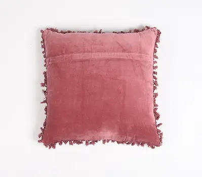 18" Pink Cotton Blend Throw Pillow Cover With Tassels