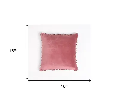 18" Pink Cotton Blend Throw Pillow Cover With Tassels