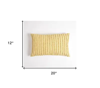 12" X 20" Yellow Striped Cotton Throw Pillow Cover