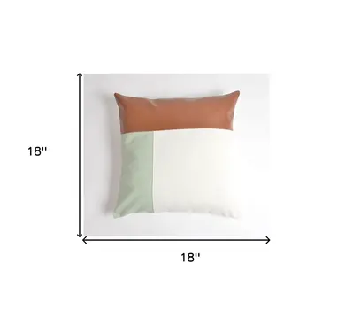 18" Brown and White Patchwork Cotton Blend Throw Pillow Cover