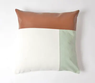 18" Brown and White Patchwork Cotton Blend Throw Pillow Cover