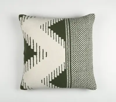 20" Green and White Handmade Geometric Indoor Outdoor Throw Pillow Cover