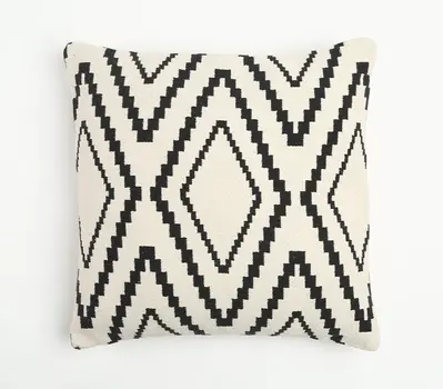 20" Black and White Geometric Cotton Throw Pillow Cover
