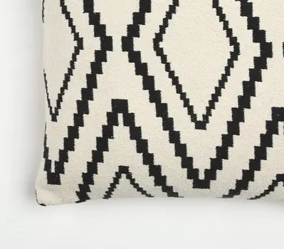 20" Black and White Geometric Cotton Throw Pillow Cover