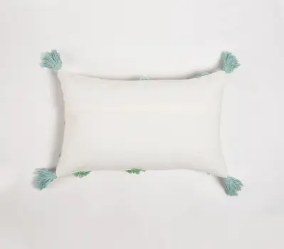 12" X 20" Blue and Green Chevron Cotton Throw Pillow Cover With Tassels, Tufts