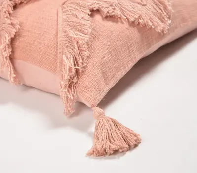 18" Pink Chevron Cotton Throw Pillow Cover With Fringe, Tassels
