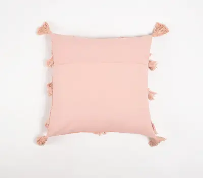 18" Pink Chevron Cotton Throw Pillow Cover With Fringe, Tassels