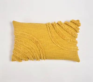 12" X 20" Yellow Abstract Cotton Throw Pillow Cover With Tufts