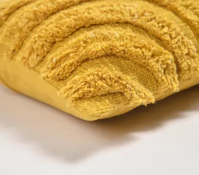 12" X 20" Yellow Abstract Cotton Throw Pillow Cover With Tufts