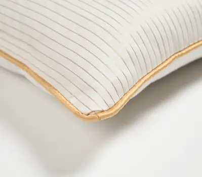 16" Yellow and White Striped Cotton Blend Throw Pillow Cover