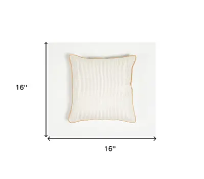 16" Yellow and White Striped Cotton Blend Throw Pillow Cover