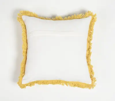 16" Yellow and White Check Cotton Throw Pillow Cover With Fringe