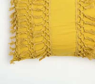 14" X 20" Yellow Handmade Indoor Outdoor Throw Pillow Cover With Tassels