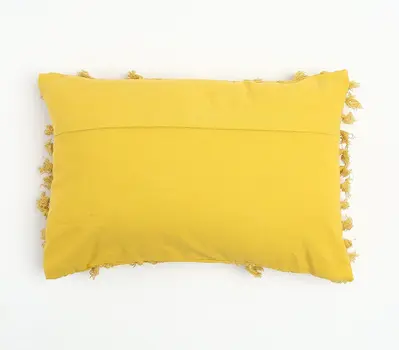 14" X 20" Yellow Handmade Indoor Outdoor Throw Pillow Cover With Tassels
