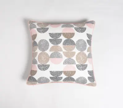 18" Pink and White Geometric Cotton Throw Pillow Cover