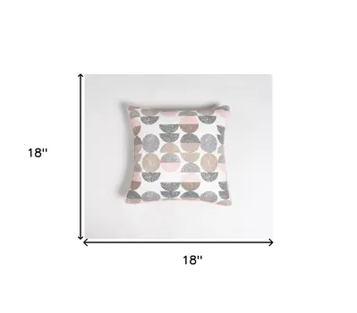 18" Pink and White Geometric Cotton Throw Pillow Cover