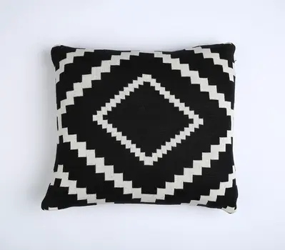 18" Black and White Geometric Cotton Throw Pillow Cover
