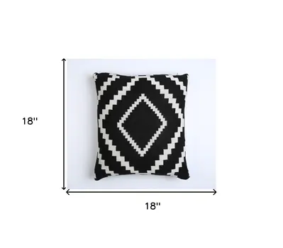 18" Black and White Geometric Cotton Throw Pillow Cover