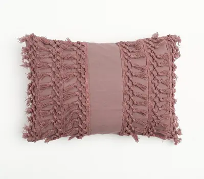 14" X 20" Mauve Handmade Indoor Outdoor Throw Pillow Cover With Tassels