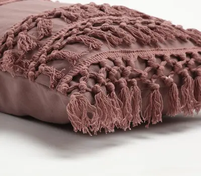 14" X 20" Mauve Handmade Indoor Outdoor Throw Pillow Cover With Tassels