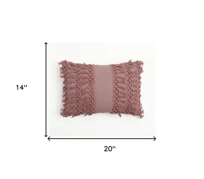 14" X 20" Mauve Handmade Indoor Outdoor Throw Pillow Cover With Tassels