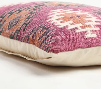 20" Magenta Beige and Rust Handmade Southwestern Indoor Outdoor Throw Pillow Cover