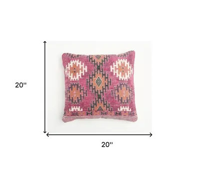 20" Magenta Beige and Rust Handmade Southwestern Indoor Outdoor Throw Pillow Cover