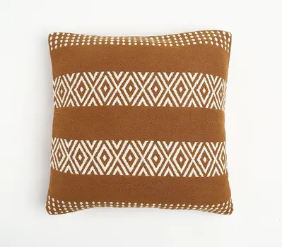 20" Rust and Ivory Handmade Striped Indoor Outdoor Throw Pillow Cover
