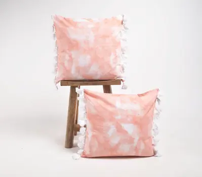 Set of Two Brown Abstract Cotton Throw Pillow Cover With Tassels