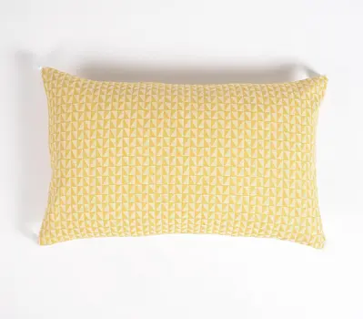 Set of Two 12" X 20" Yellow and White Geometric Cotton Throw Pillow Cover With Tassels