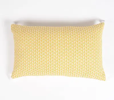 Set of Two 12" X 20" Yellow and White Geometric Cotton Throw Pillow Cover With Tassels