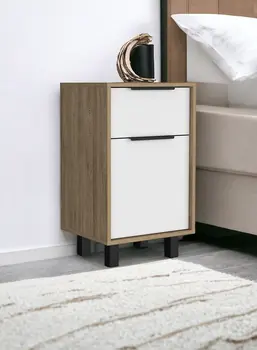 28" White And Natural Wood One Drawer Nightstand