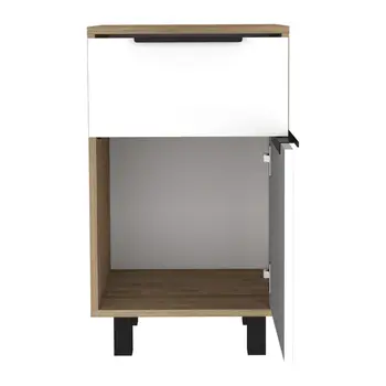 28" White And Natural Wood One Drawer Nightstand