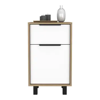 28" White And Natural Wood One Drawer Nightstand