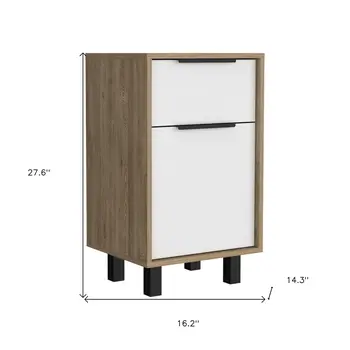 28" White And Natural Wood One Drawer Nightstand