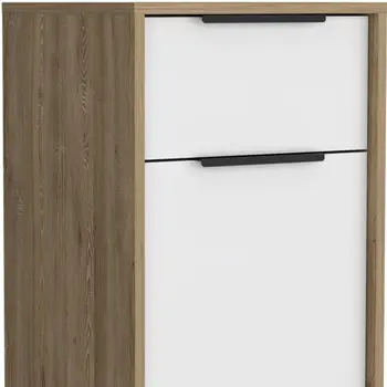 28" White And Natural Wood One Drawer Nightstand